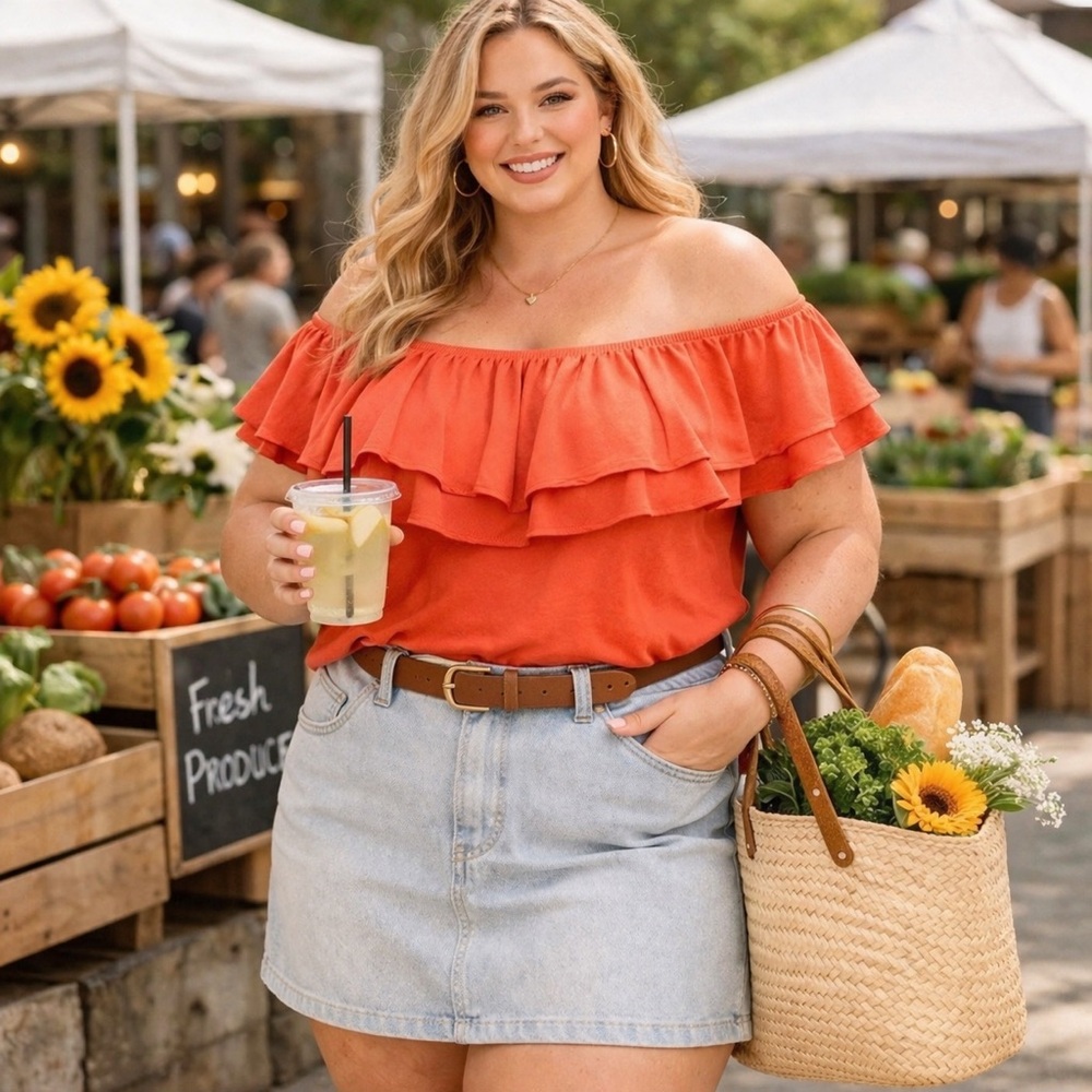 STUDIO WOMAN JPR Coral Ruffle Off The Shoulder Top Blouse Shirt Plus Size 1X NWT